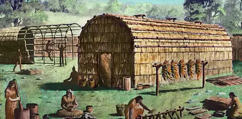 Painting of a Native American Wooden Structure - An Insightful Look Into the History of the Native Americans